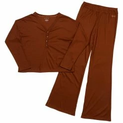 Top 10 😀 Pajamas 👩 Womens Danskin Rib Henley Top Pajama Set W/Wide Leg 👍