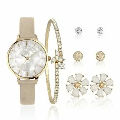 Coupon 💯 Daisy-Fuentes Jewelry & ⌚ Watches 👩 Womens Daisy Fuentes ⌚ Watch Bracelet & Earring Set - DF161GDTN 🌟