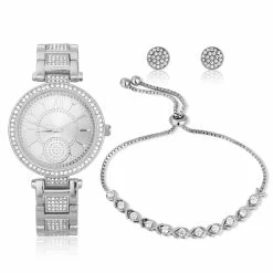 New ⭐ Daisy-Fuentes Jewelry & ⌚ Watches 👩 Womens Daisy Fuentes ⌚ Watch Bracelet & Earring Set - DF165SV 🛒