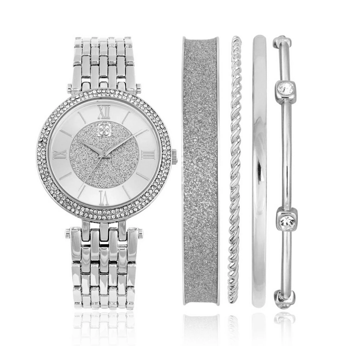 Flash Sale ❤️ Daisy-Fuentes Jewelry & ⌚ Watches Daisy Fuentes Silver Metallic ⌚ Watch Bracelet Set-DF129SL ⭐ 3 Flash Sale ❤️ Daisy-Fuentes Jewelry & ⌚ Watches Daisy Fuentes Silver Metallic ⌚ Watch Bracelet Set-DF129SL ⭐