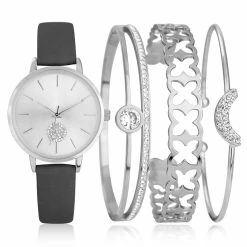 Budget 🧨 Daisy-Fuentes Jewelry & ⌚ Watches Daisy Fuentes Black Band ⌚ Watch & Bracelet Set - DF169SVBK ✨