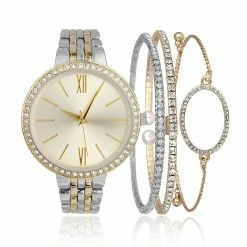 Coupon 🥰 Daisy-Fuentes Jewelry & ⌚ Watches Daisy Fuentes Silver/Gold ⌚ Watch & Bracelet Set - DF175GDTT ✔️