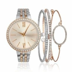 New 🧨 Daisy-Fuentes Jewelry & ⌚ Watches Daisy Fuentes Silver/Rose ⌚ Watch & Bracelet Set - DF175RGTT 👏
