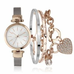 Best deal 🔔 Daisy-Fuentes Jewelry & ⌚ Watches Daisy Fuentes Silver/Rose ⌚ Watch & Bracelet Set-DF179RG 🎉