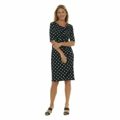 Top 10 🎁 Connected-Apparel Clothing 👩 Womens Connected Apparel Elbow Sleeve Dot Asymmetrical Neck 👗 Dress ⌛