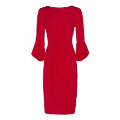 Cheap 🔥 Connected-Apparel Clothing 👩 Womens Connected Apparel Bell Sleeve Solid Side Ruched 👗 Dress ✔️