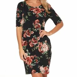 Buy 👍 Connected-Apparel Clothing Petite Connected Apparel Elbow Sleeve Floral ITY Side Slit 👗 Dress 😀 -Danskin Sales Store unnamed file 274