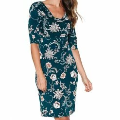 Discount ✨ Connected-Apparel Clothing 👩 Womens Connected Apparel Elbow Sleeve Drape Neck Floral ITY 👗 Dress 💯 -Danskin Sales Store unnamed file 290