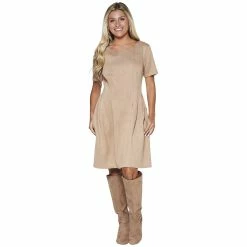 Deals 😉 Connected-Apparel Clothing 👩 Womens Connected Apparel Short Sleeve Faux Suede Pocket 👗 Dress 👍