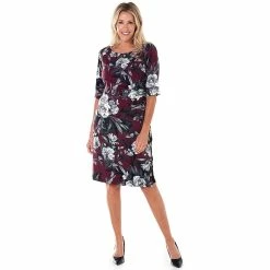 Cheap 🛒 Connected-Apparel Clothing Petite Connected Apparel Elbow Sleeve Floral Ity Side Slit 👗 Dress 🔥
