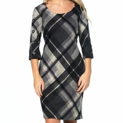 Cheapest 🤩 Connected-Apparel Clothing 👩 Womens Connected Apparel 3/4 Button Trim Sleeve Plaid 👗 Dress 🥰 -Danskin Sales Store unnamed file 347