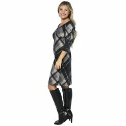 Cheapest 🤩 Connected-Apparel Clothing 👩 Womens Connected Apparel 3/4 Button Trim Sleeve Plaid 👗 Dress 🥰 -Danskin Sales Store unnamed file 348