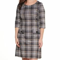 Best deal 🔔 Connected-Apparel Clothing 👩 Womens Connected Apparel 3/4 Sleeve Plaid Button Pocket 👗 Dress 🎁 -Danskin Sales Store unnamed file 373