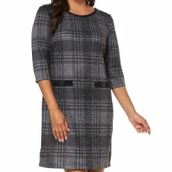 Best Sale ✨ Connected-Apparel Clothing 👩 Womens Connected Apparel 3/4 Sleeve Button Pocket Plaid 👗 Dress ✨ -Danskin Sales Store unnamed file 384