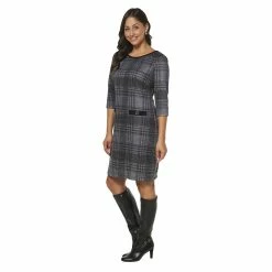 Best Sale ✨ Connected-Apparel Clothing 👩 Womens Connected Apparel 3/4 Sleeve Button Pocket Plaid 👗 Dress ✨ -Danskin Sales Store unnamed file 385