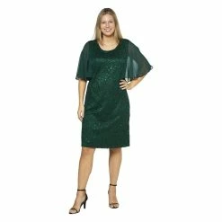 Best deal 🤩 Connected-Apparel Clothing Plus Size Connected Apparel Flutter Sleeve Sequin Lace 👗 Dress ⌛