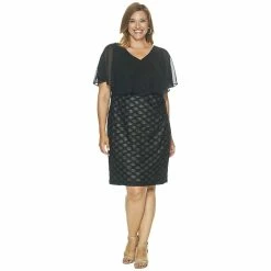 Buy 👏 Connected-Apparel Clothing Plus Size Connected Apparel Chiffon Overlay Eyelash 👗 Dress ⌛