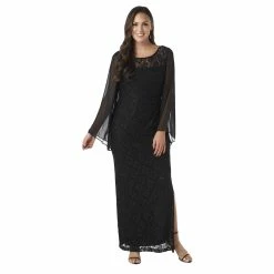 Cheapest 😀 Connected-Apparel Clothing 👩 Womens Connected Apparel Wide Sheer Sleeve Sequin Lace 👗 Dress 🔔