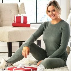 Outlet 💯 Cuddl-Duds Clothing 👩 Womens Cuddl Duds® Fleecewear Stretch Crew Neck Thermal Top ✨