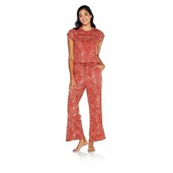 Brand new ❤️ Pajamas 👩 Womens Danskin Short Sleeve Rib Logo Screen Wide Leg Pajama Set 🎁