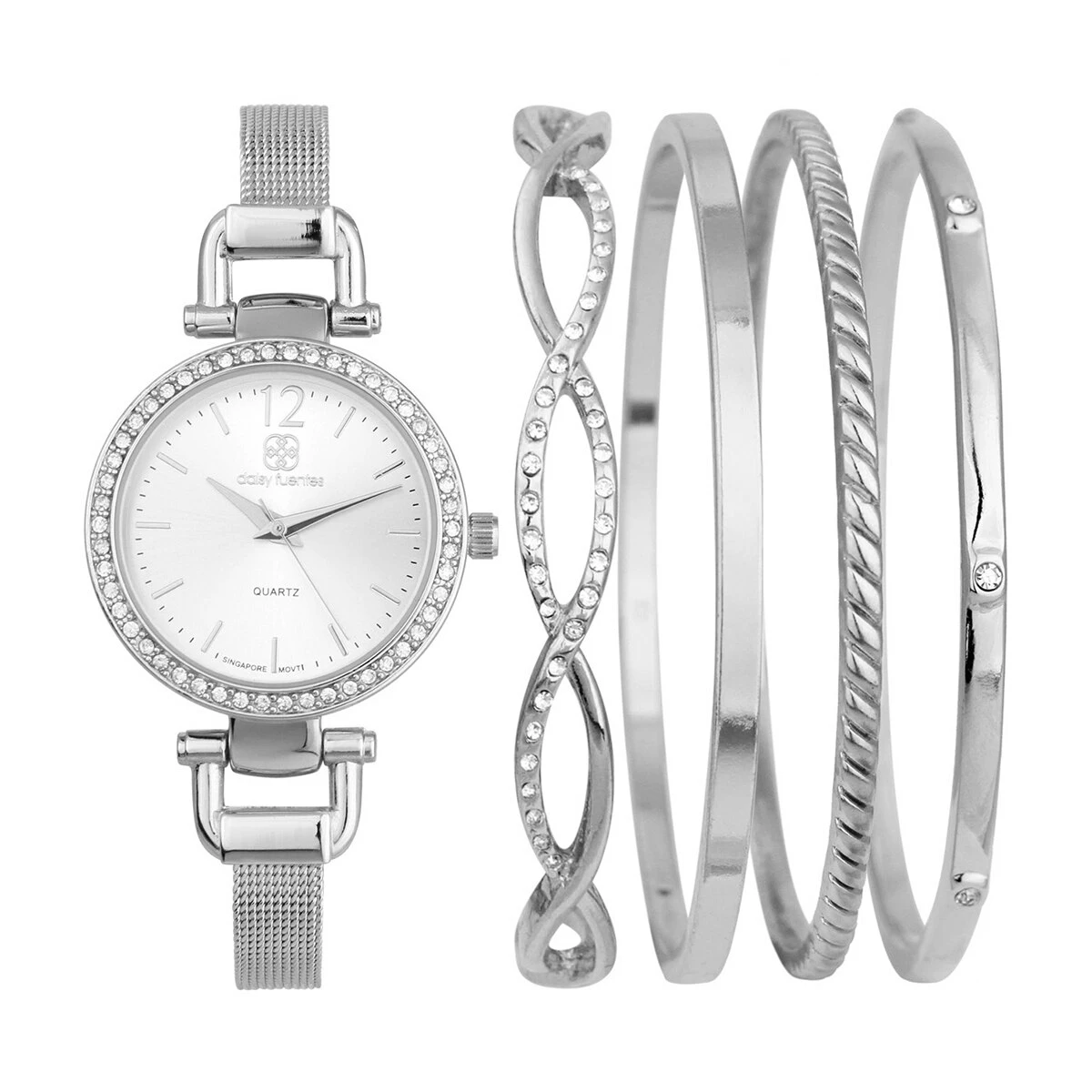 Coupon ⌛ Daisy-Fuentes Jewelry & ⌚ Watches 👩 Womens Daisy Fuentes Silver Dial ⌚ Watch & Bracelet Set - DF128SL 👏 3 Coupon ⌛ Daisy-Fuentes Jewelry & ⌚ Watches 👩 Womens Daisy Fuentes Silver Dial ⌚ Watch & Bracelet Set - DF128SL 👏
