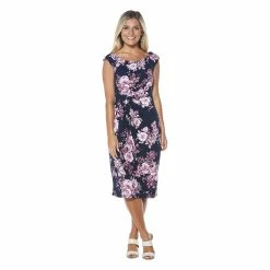 Best Sale ❤️ Connected-Apparel Clothing 👩 Womens Connected Apparel Sleeveless Floral ITY Side Ruched 👗 Dress 🌟